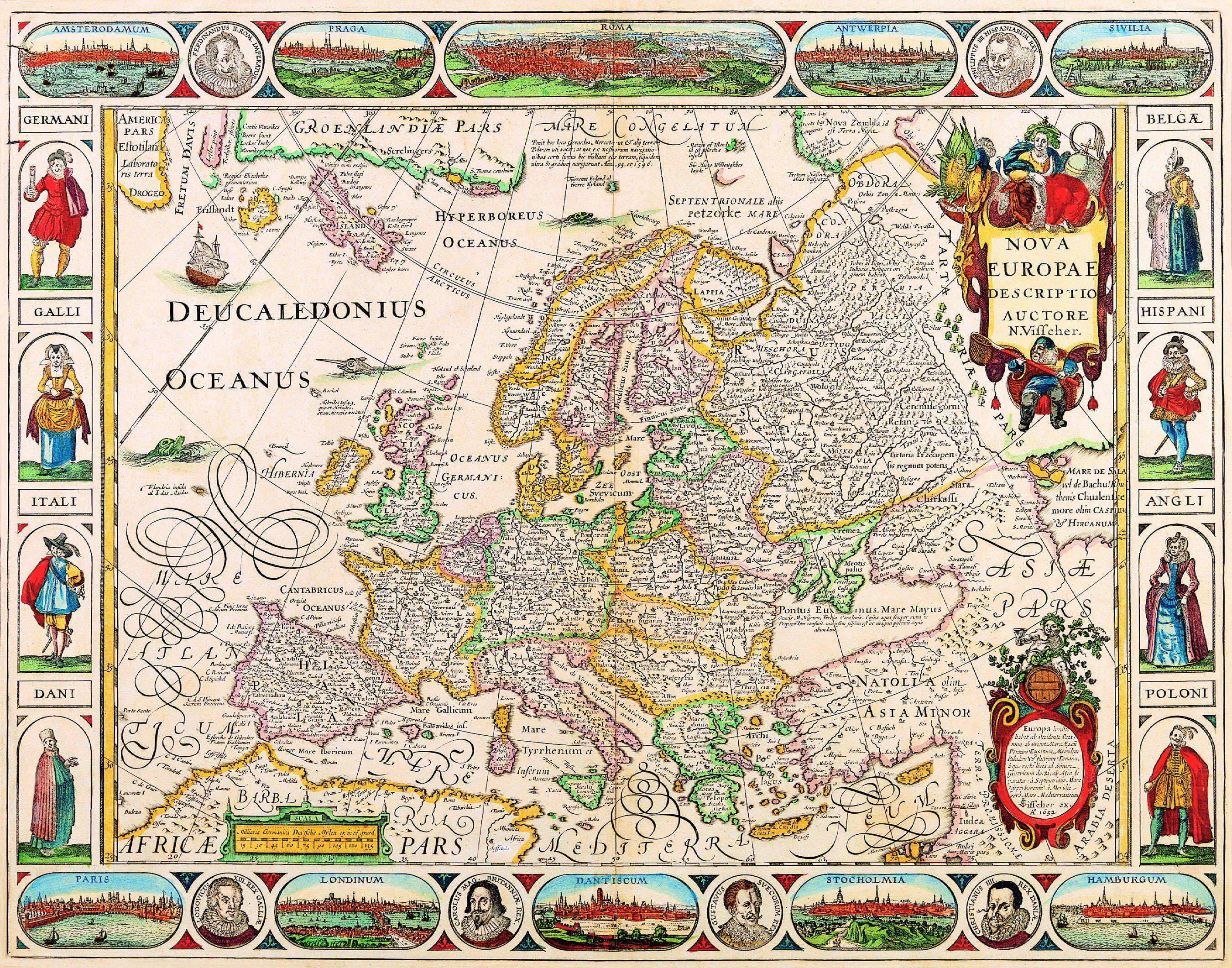 The meme is an image of a map of Europe from the 17th century, specifically the "Carte de la Europe" by Guillaume Delabarre. The map is surrounded by a border with images of various European cities, including Paris, London, and Rome. The text "NO EUROPEAN HAS EVER DONE ANYTHING FOR THE GOOD OF EUROPE" appears in a speech bubble above a cartoon figure, likely referencing a popular meme or joke about European unity.